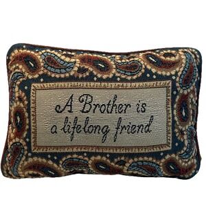 Vintage Needle Point Small  Paisley Pillow A Brother is a Lifelong Friend 9x12